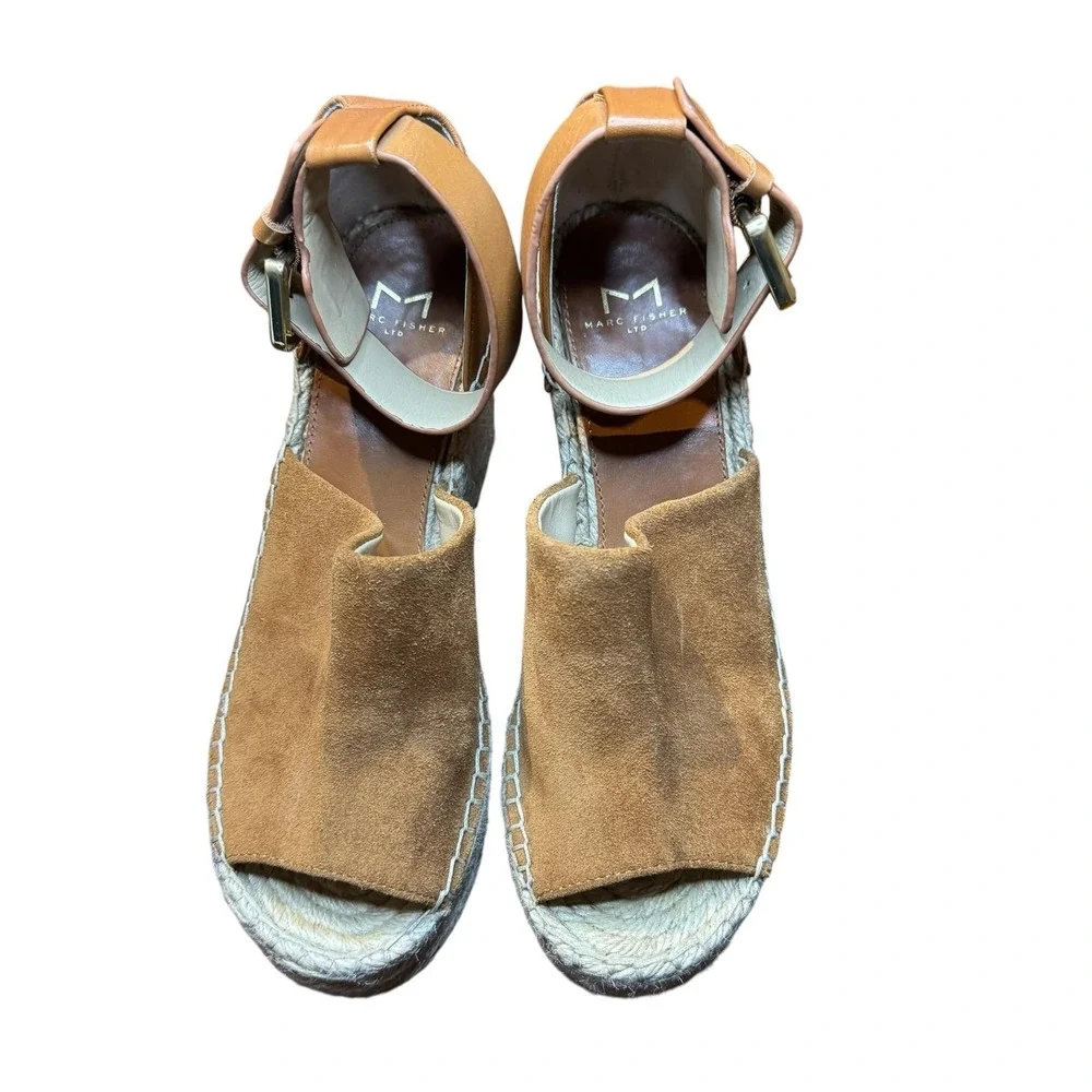Marc Fisher LTD Shoes Womens Size 7.5 Brown Suede Espadrille‎ Wedge Sandals